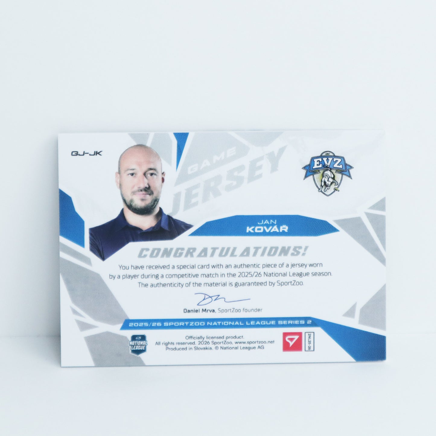 GJ-JK - EVZ - JAN KOVAR - GAME JERSEY SILVER - 58/85