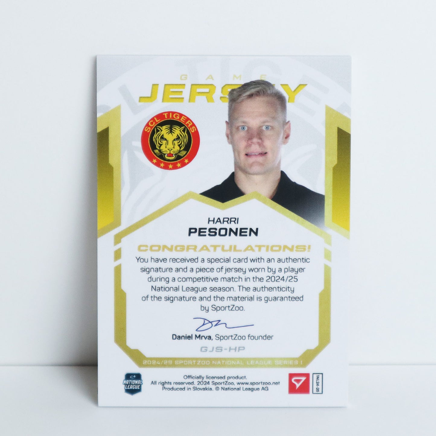 GJS-HP - SCL - HARRI PESONEN - GAME JERSEY GOLD AUTO - 17/20