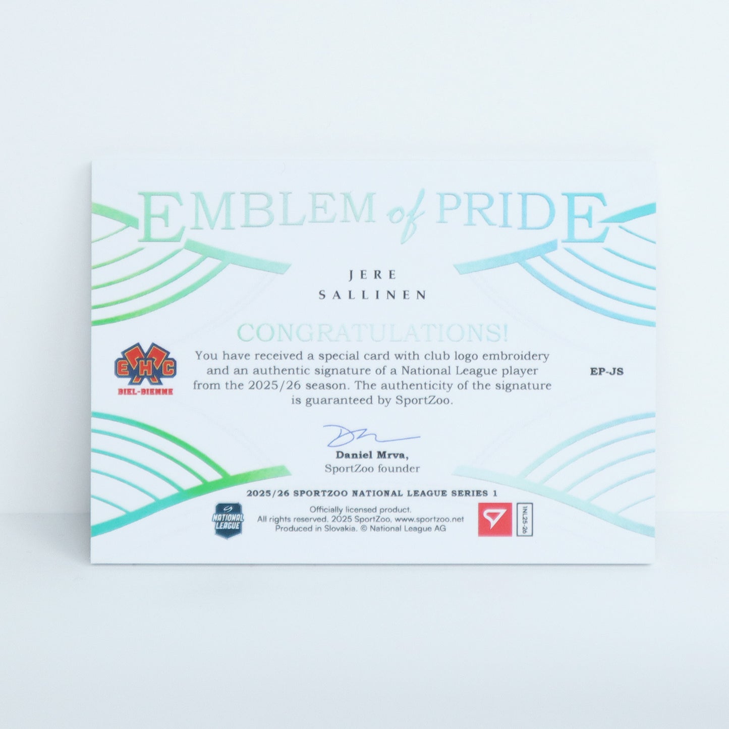 EP-JS - EHCB - JERE SALLINEN - EMBLEM OF PRIDE SILVER AUTO - 24/35