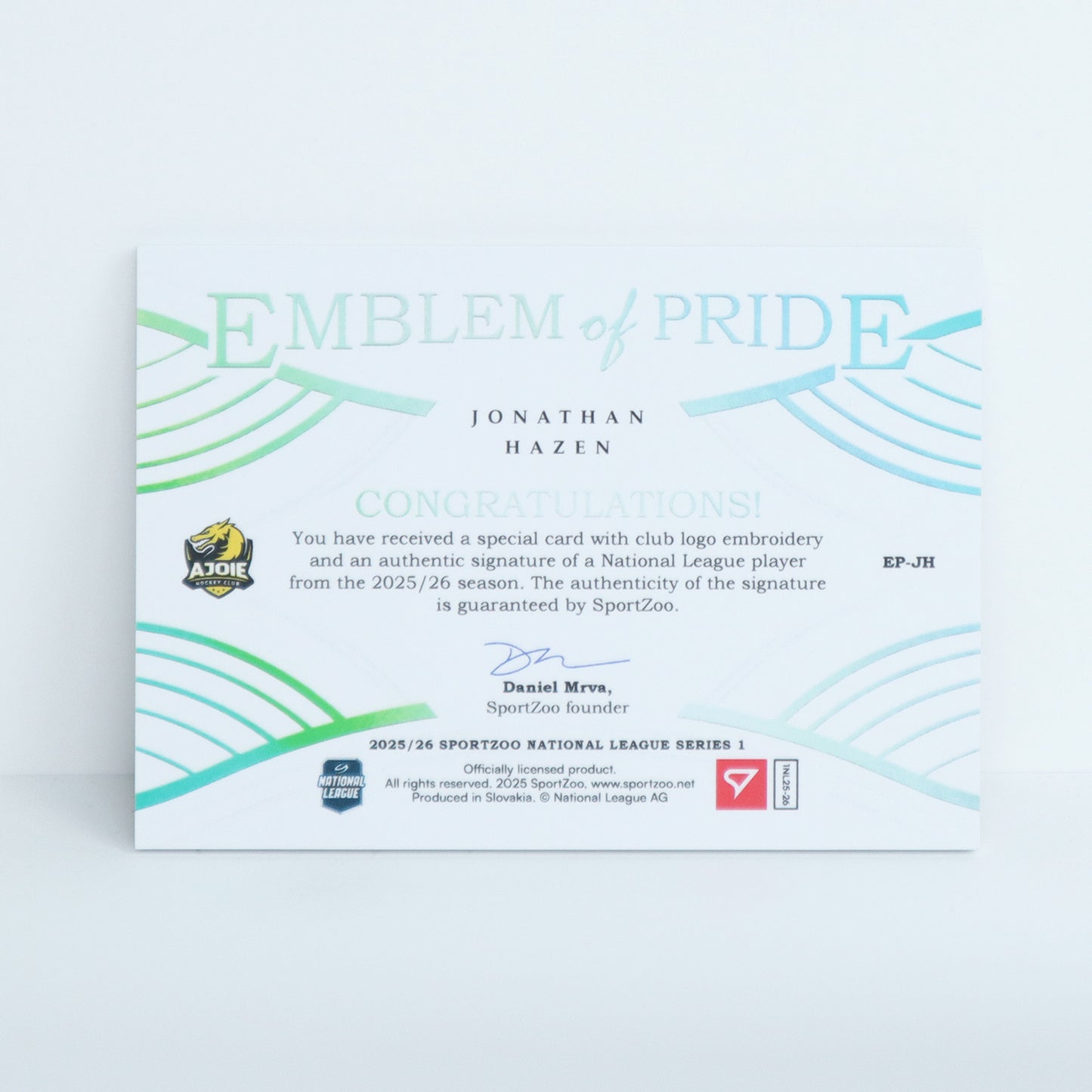 EP-JH - HCA - JONATHAN HAZEN - EMBLEM OF PRIDE SILVER AUTO - 03/35