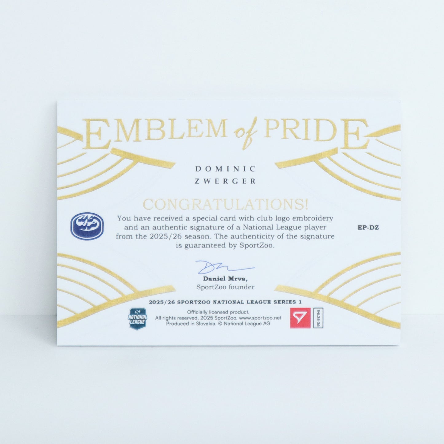EP-DZ - HCAP - DOMINIC ZWERGER - EMBLEM OF PRIDE GOLD AUTO - 09/15