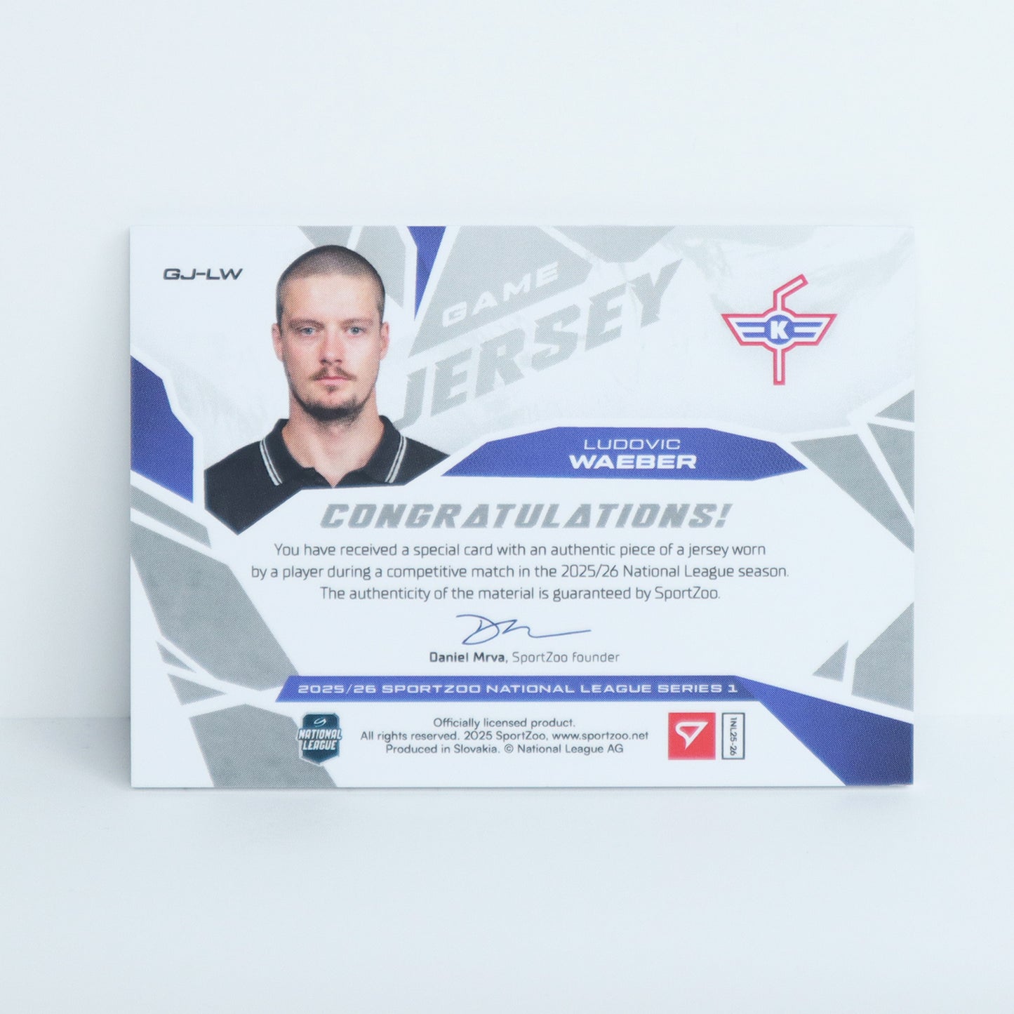GJ-LW - EHCK - LUDOVIC WAEBER - GAME JERSEY SILVER - 01/85