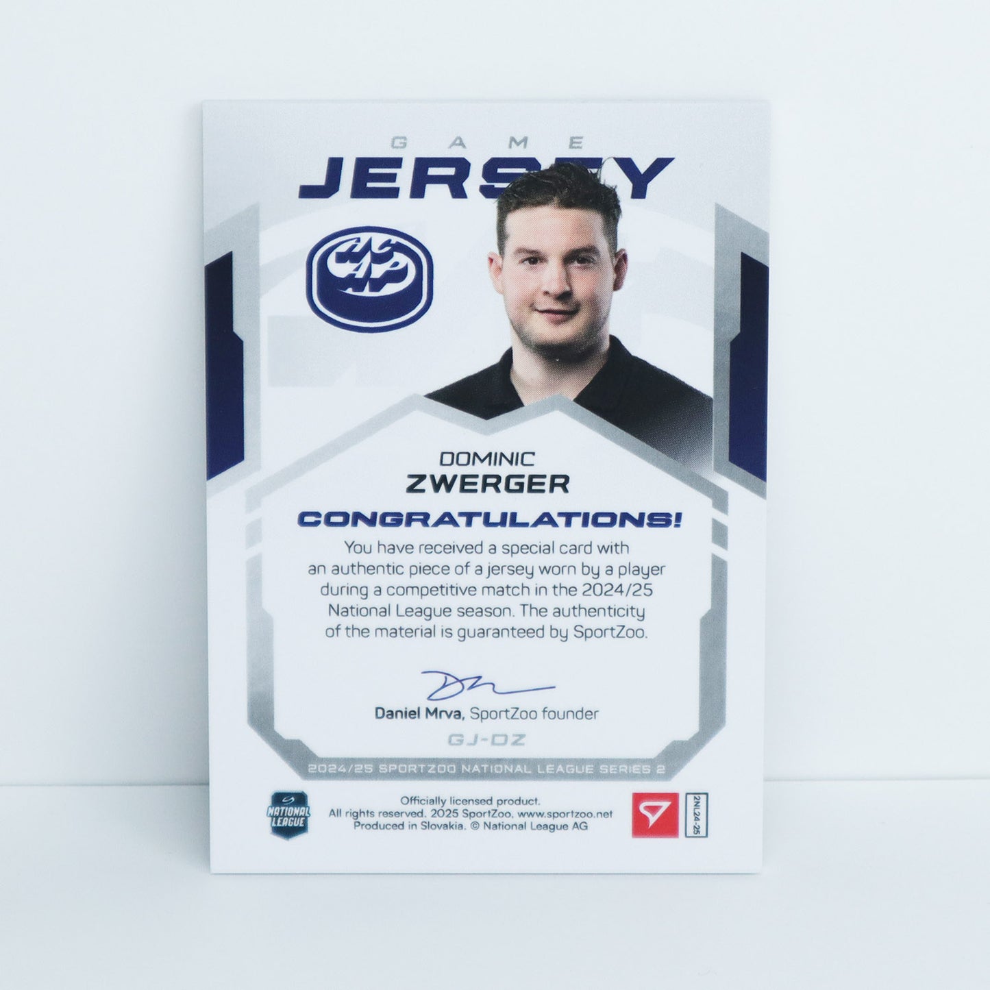 GJ-DZ - HCAP - DOMINIC ZWERGER - GAME JERSEY SILVER - 65/65