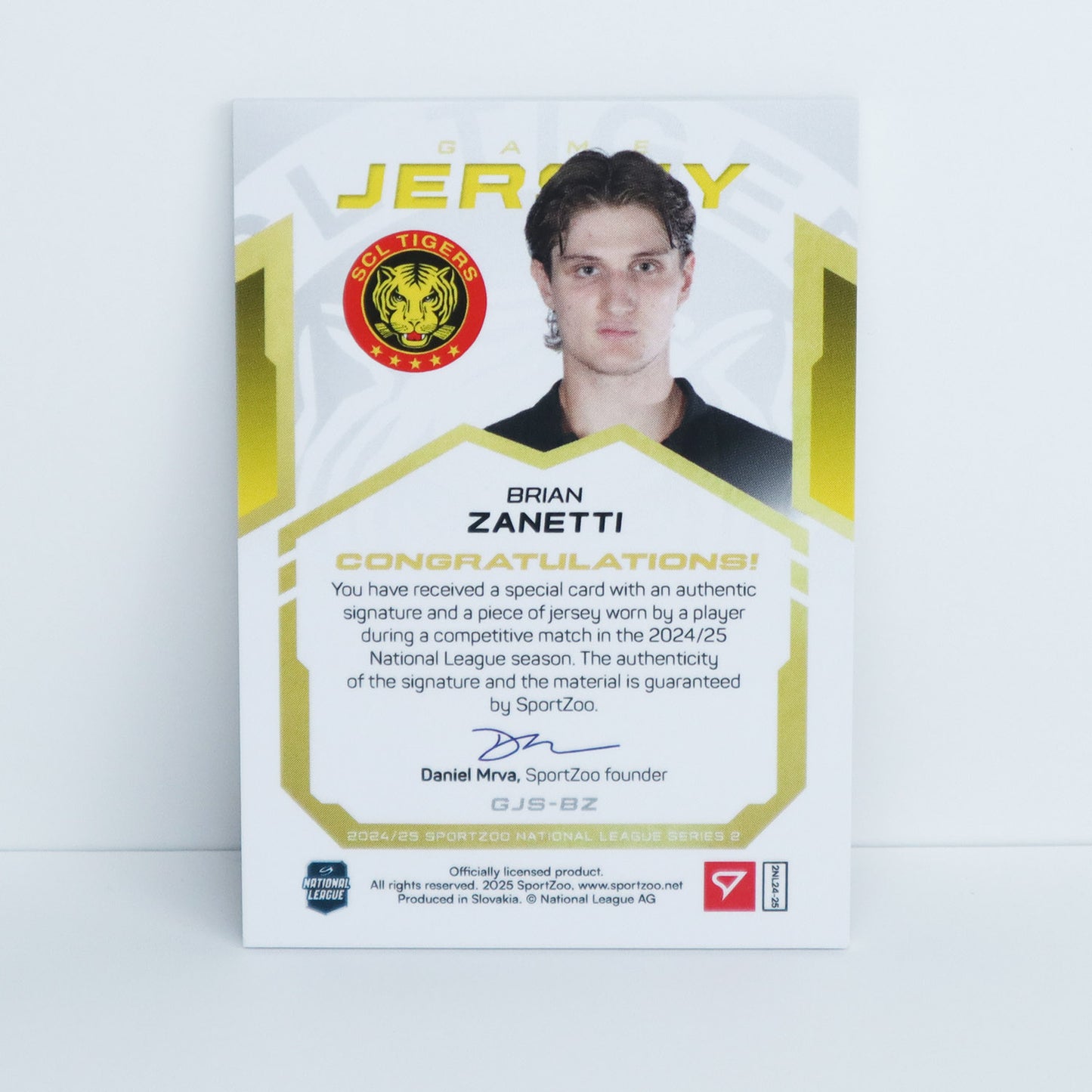 GJS-BZ - SCL - BRIAN ZANETTI - GAME JERSEY GOLD AUTO - 19/20