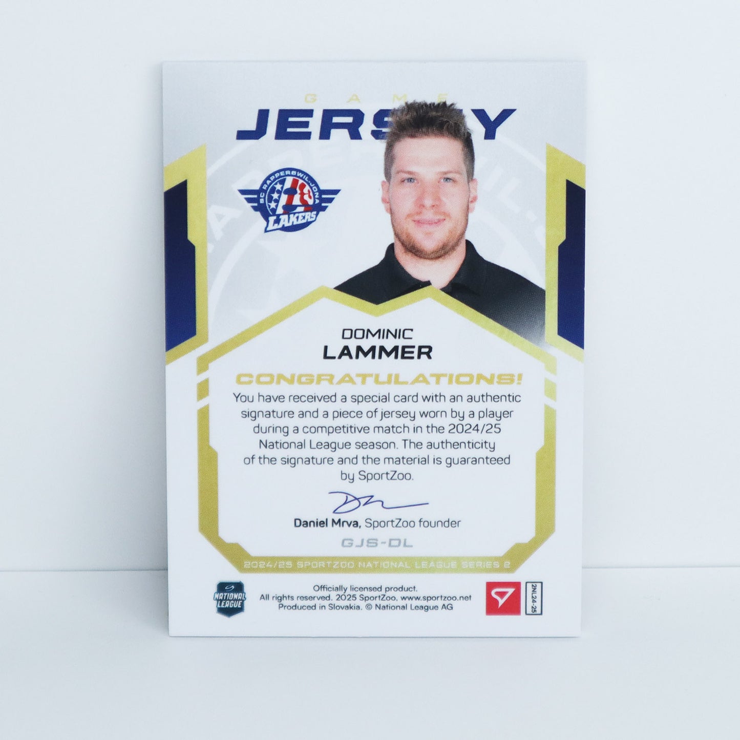 GJS-DL - SCRJ - DOMINIC LAMMER - GAME JERSEY GOLD AUTO - 12/20