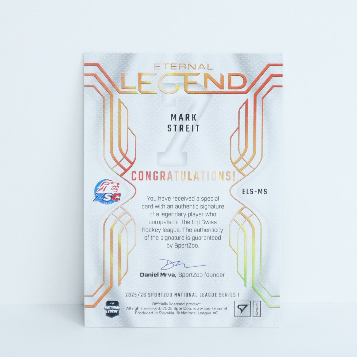 ELS-MS - ZSC - MARK STREIT - ETERNAL LEGENDS GOLD AUTO - 22/39