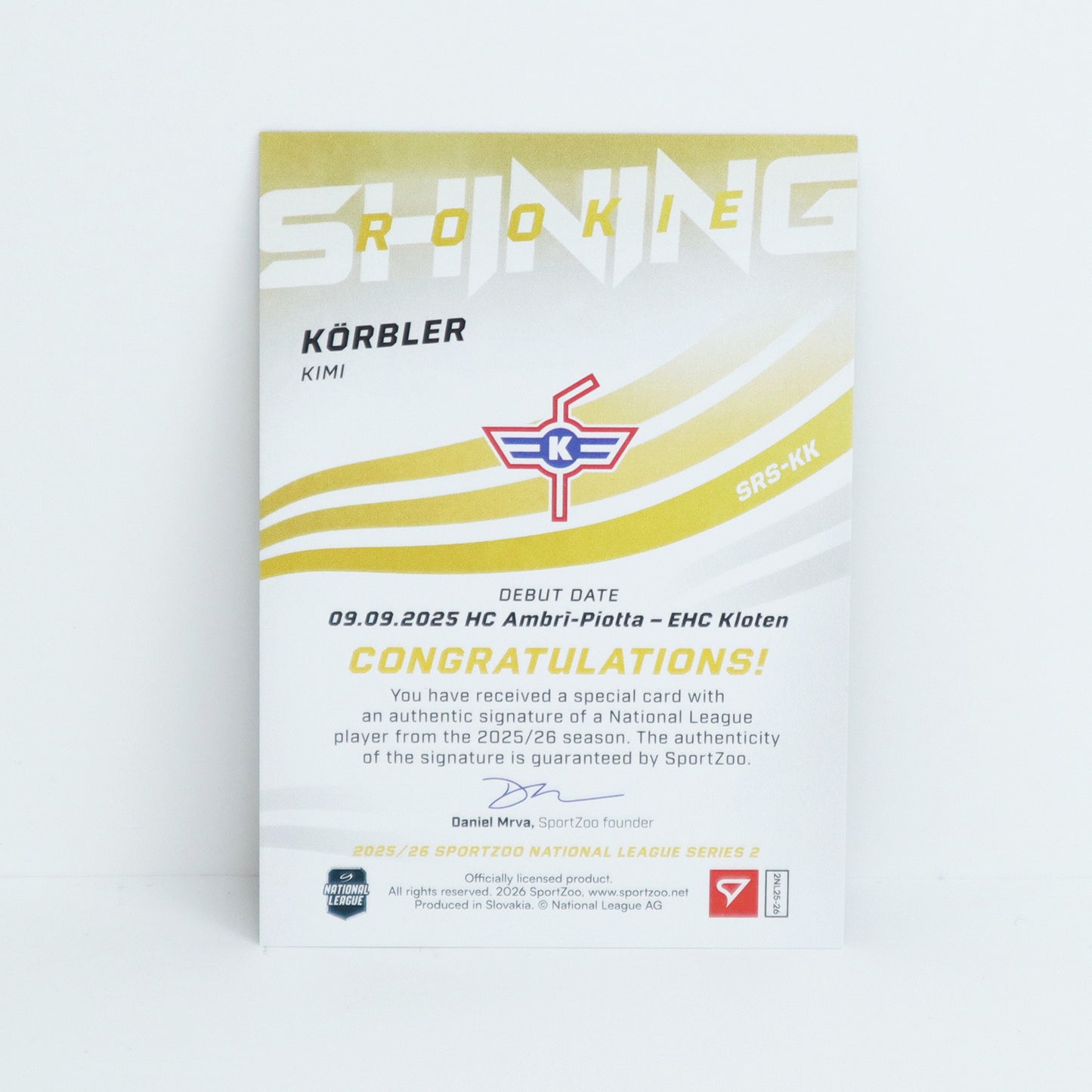 SRS-KK - EHCK - KIMI KORBLER - SHINING ROOKIES GOLD AUTO - 36/39