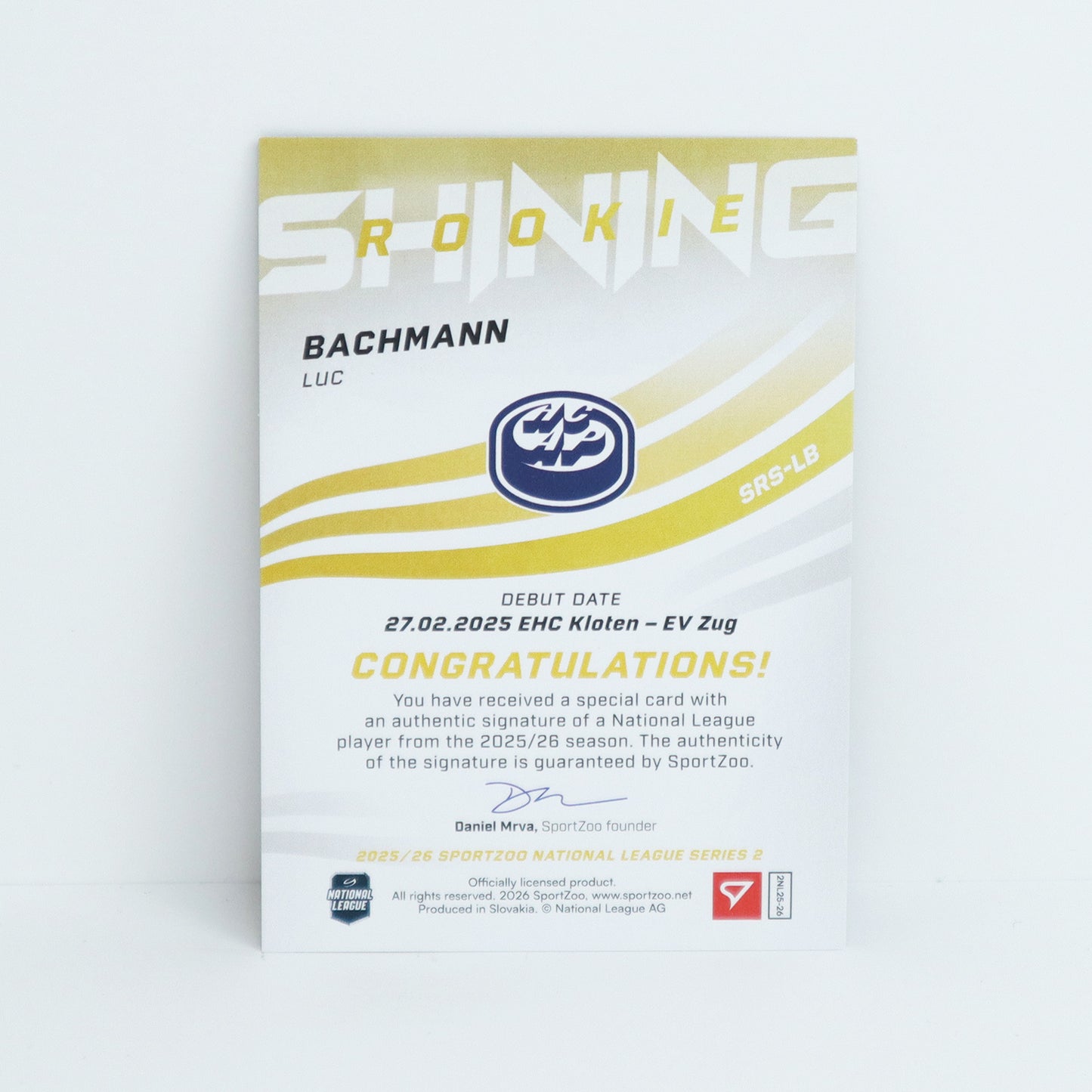 SRS-LB - HCAP - LUC BACHMANN - SHINING ROOKIES GOLD AUTO - 29/39