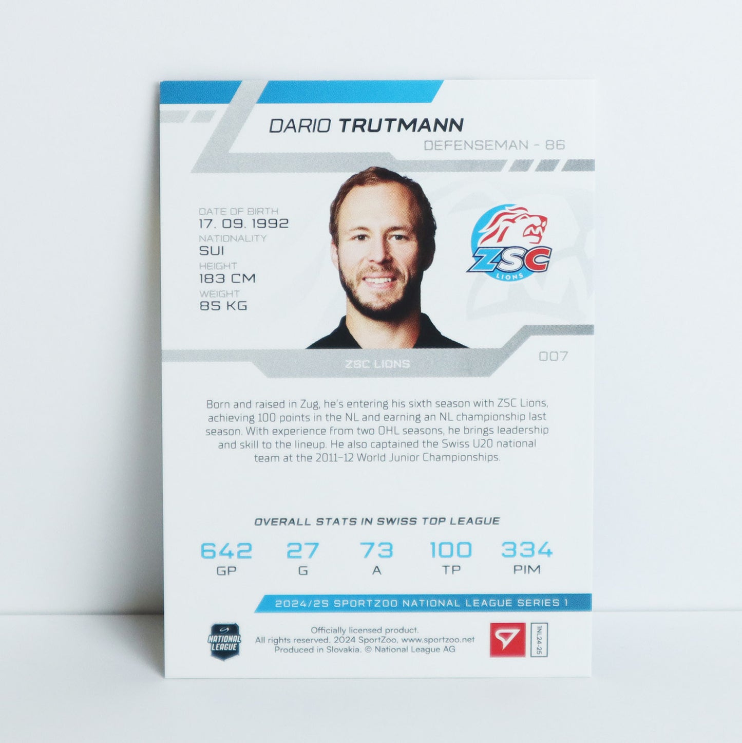 007 - ZSC - DARIO TRUTMANN - BASE BLUE - 16/30