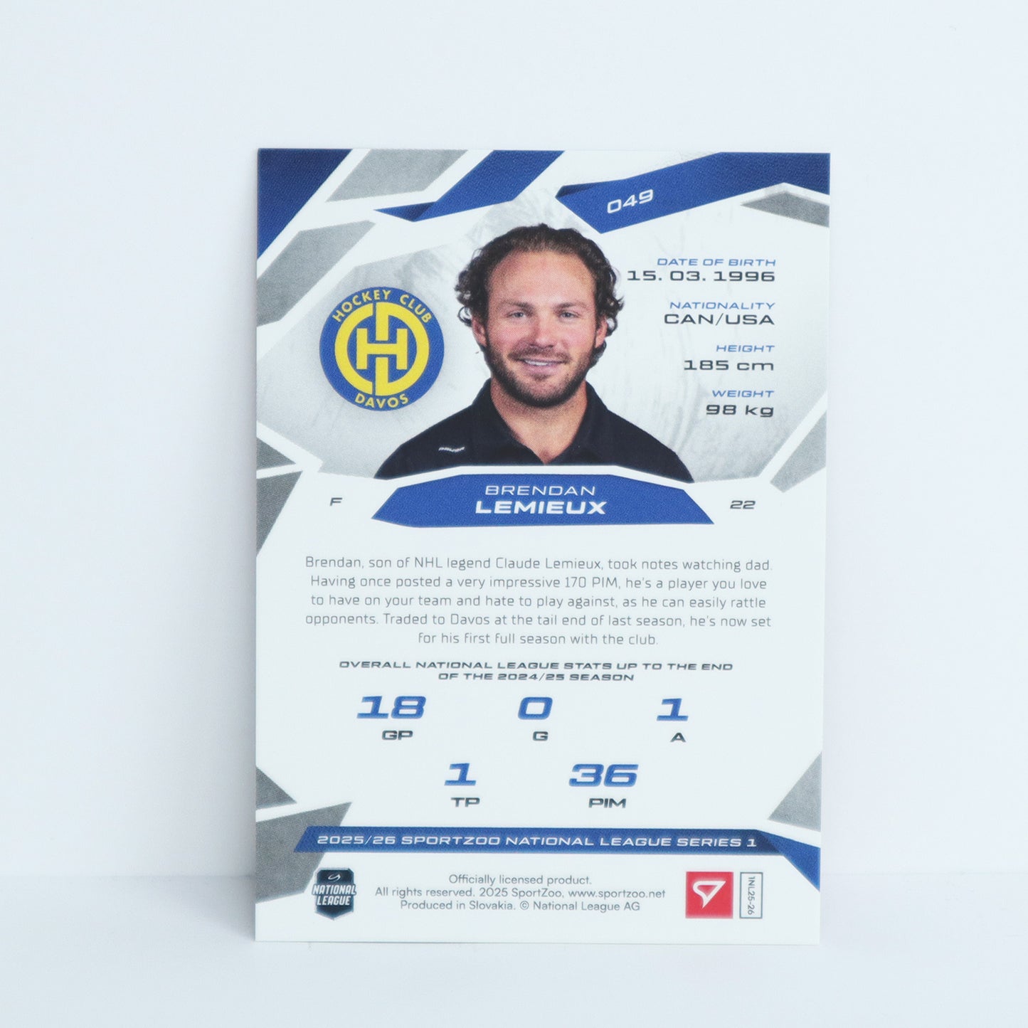 049 - HCD - BRENDAN LEMIEUX - BASE RED - 07/20