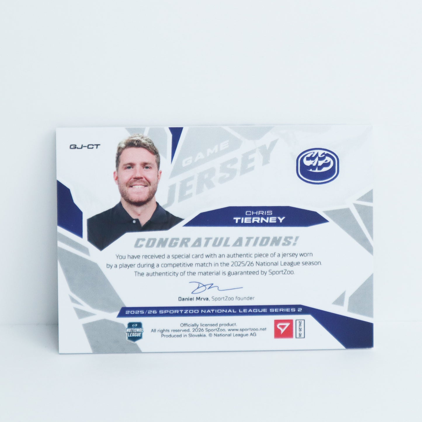 GJ-CT - HCAP - CHRIS TIERNEY - GAME JERSEY SILVER - 58/85