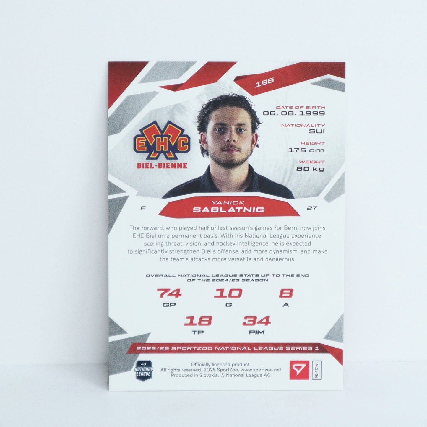 196 - EHCB - YANICK SABLATNIG - BASE RED - 18/20