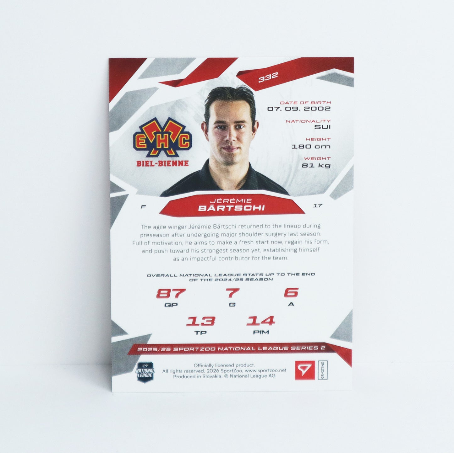 332 - EHCB - JEREMIE BARTSCHI - BASE RED - 15/20