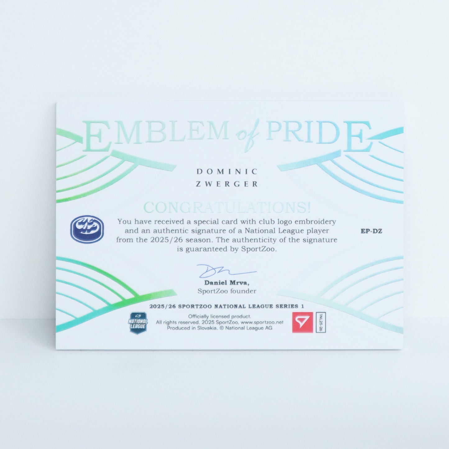 EP-DZ - HCAP - DOMINIC ZWERGER - EMBLEM OF PRIDE SILVER AUTO - 04/35