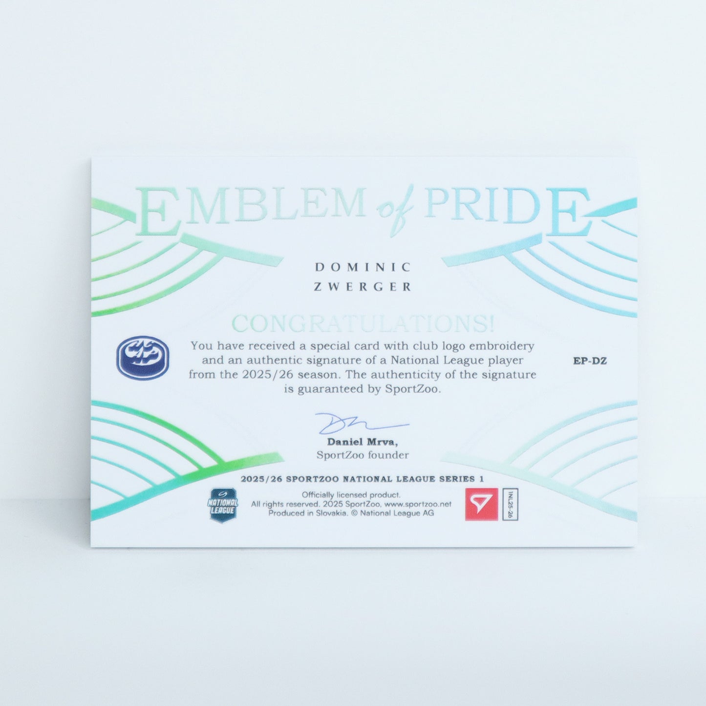 EP-DZ - HCAP - DOMINIC ZWERGER - EMBLEM OF PRIDE SILVER AUTO - 11/35