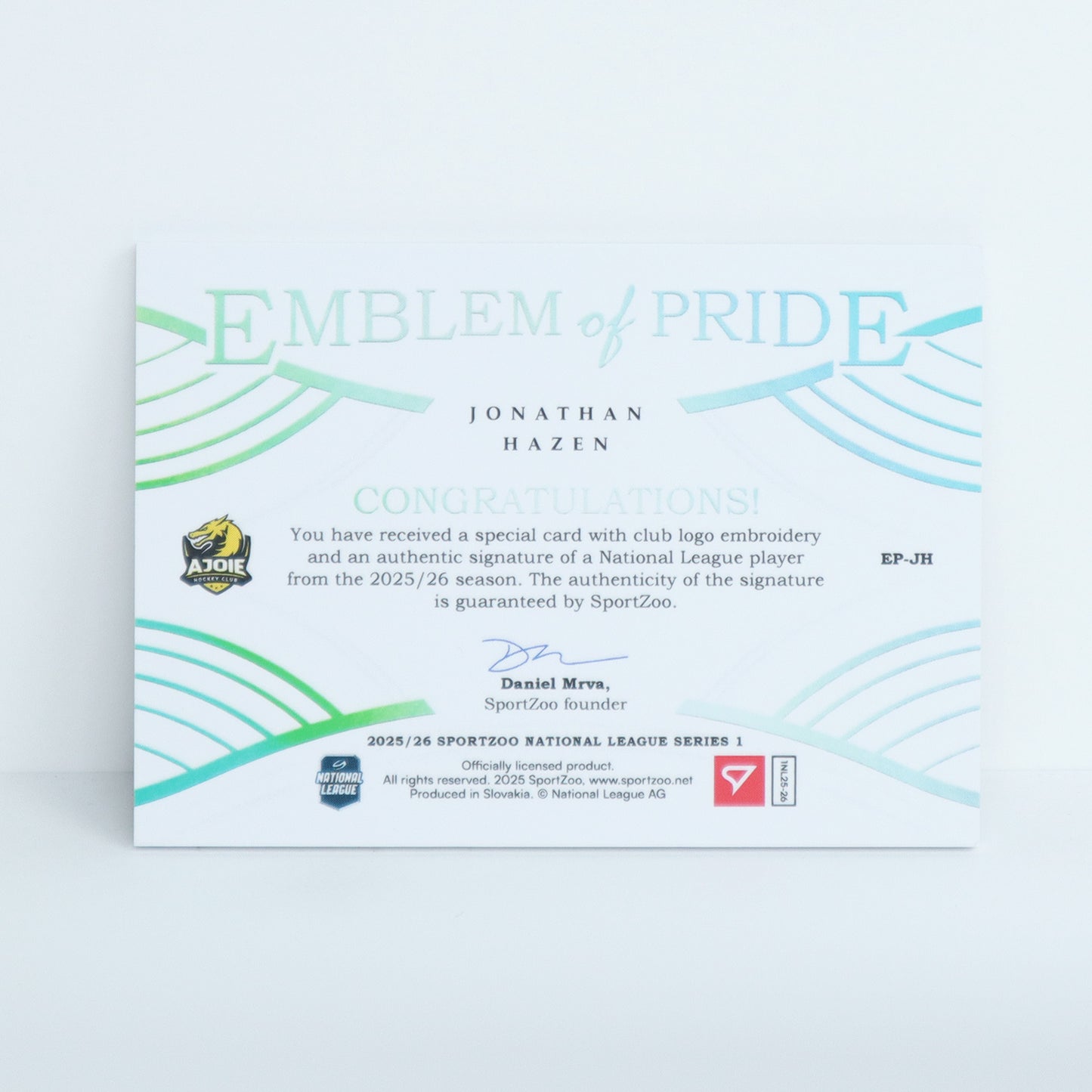 EP-JH - HCA - JONATHAN HAZEN - EMBLEM OF PRIDE SILVER AUTO - 09/35