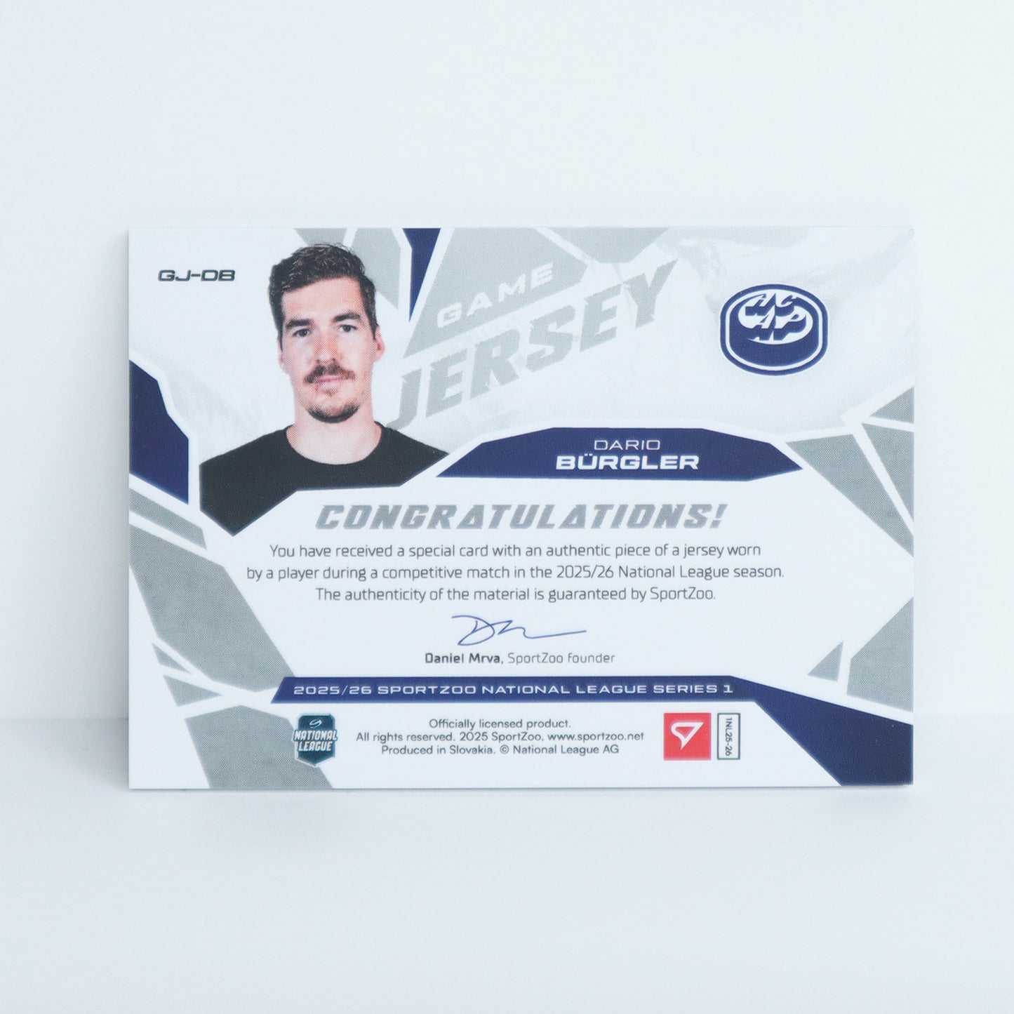 GJ-DB - HCAP - DARIO BURGLER - GAME JERSEY SILVER - 45/85