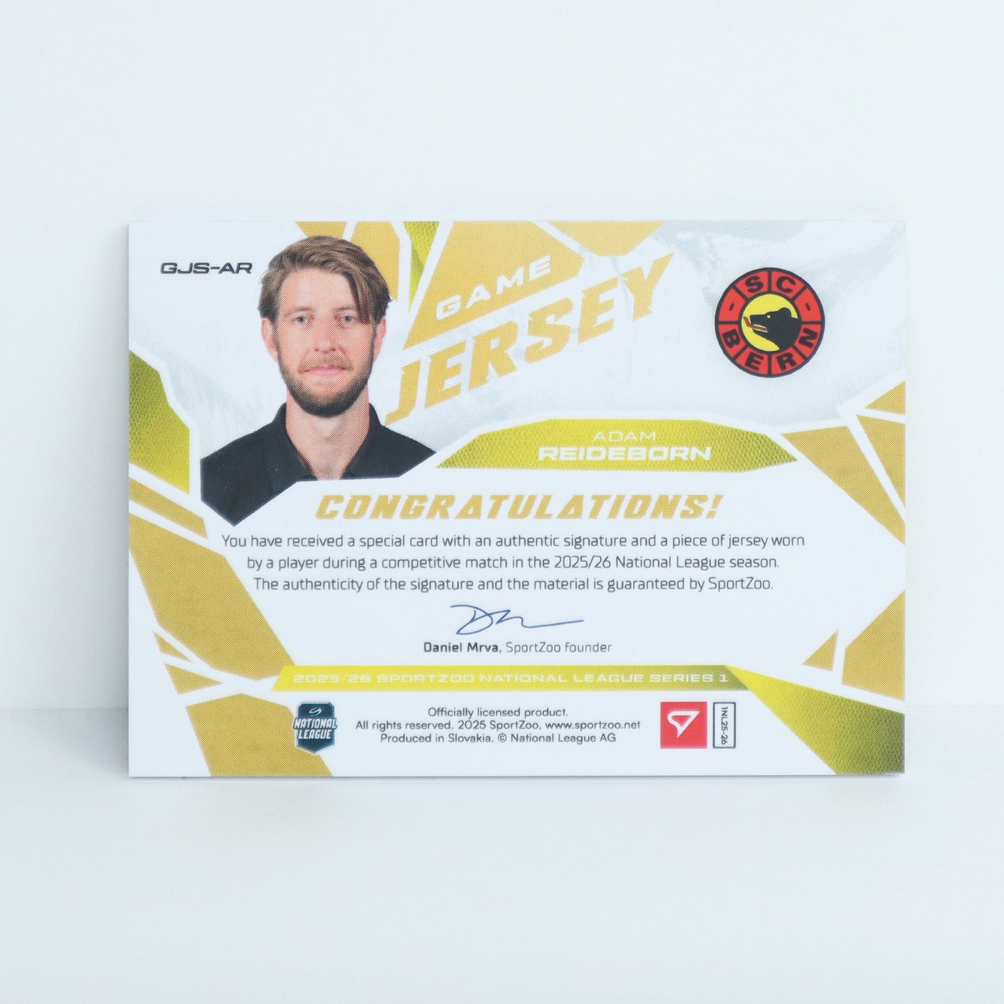 GJS-AR - SCB - ADAM REIDEBORN - GAME JERSEY GOLD AUTO - 11/30