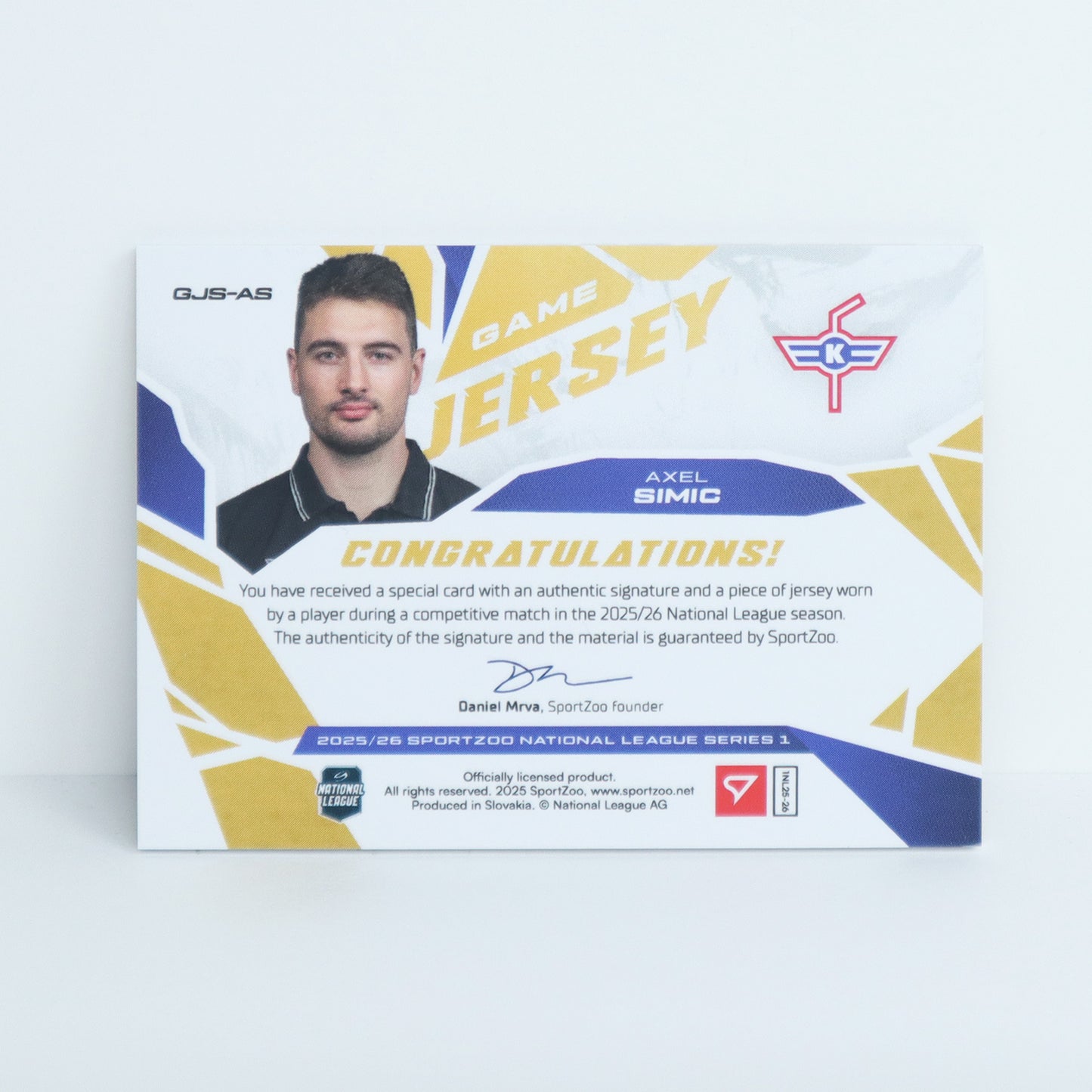 GJS-AS - EHCK - AXEL SIMIC - GAME JERSEY GOLD AUTO - 08/30
