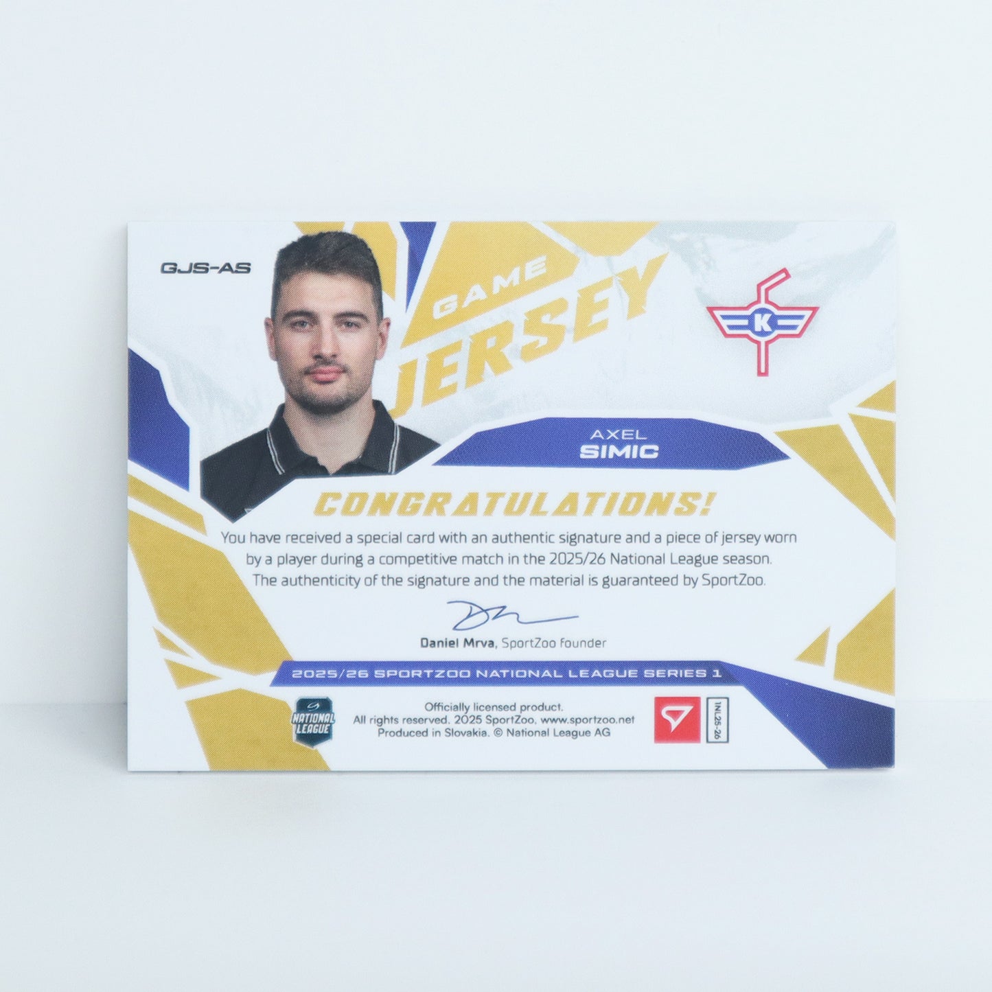 GJS-AS - EHCK - AXEL SIMIC - GAME JERSEY GOLD AUTO - 16/30