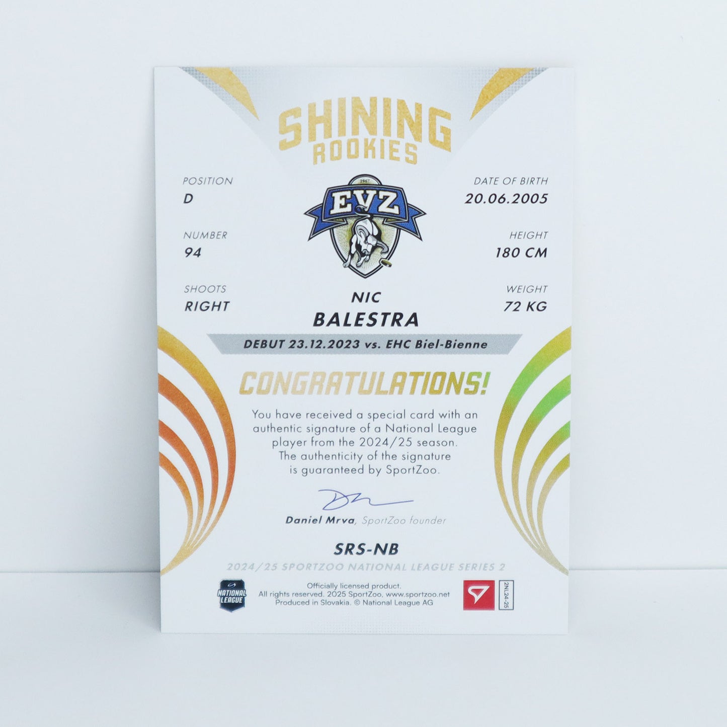 SRS-NB - EVZ - NIC BALESTRA - SHINING ROOKIES GOLD AUTO - 33/39