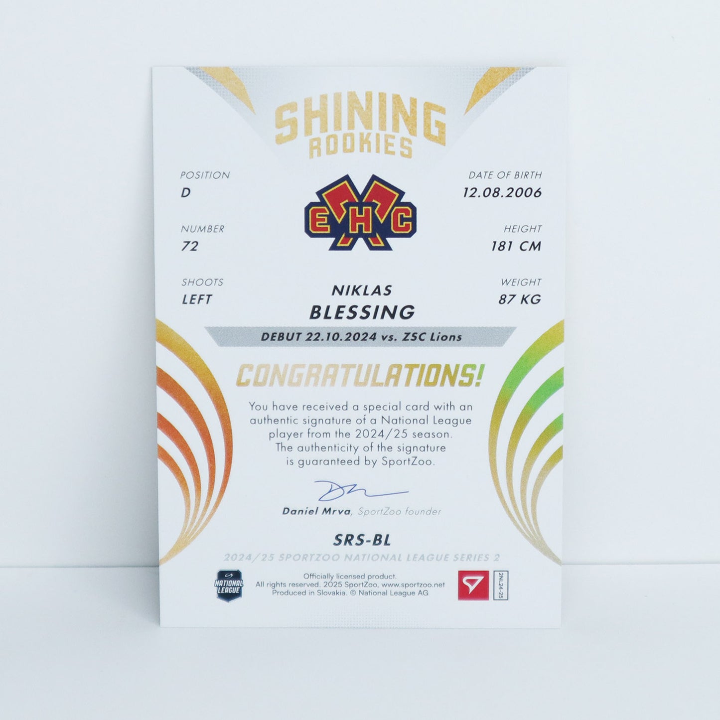 SRS-BL - EHCB - NIKLAS BLESSING - SHINING ROOKIES GOLD AUTO - 32/39