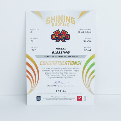 SRS-BL - EHCB - NIKLAS BLESSING - SHINING ROOKIES GOLD AUTO - 32/39