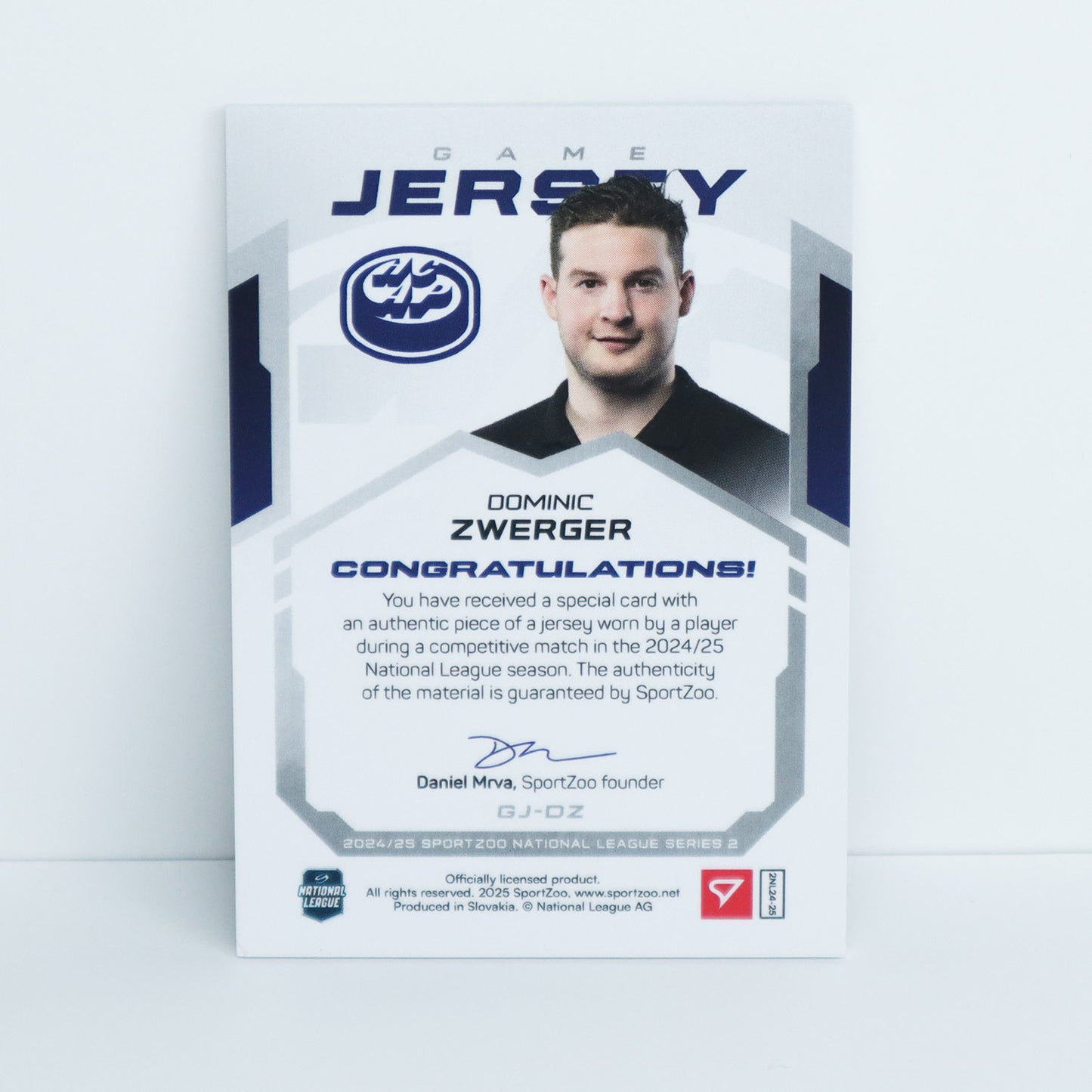 GJ-DZ - HCAP - DOMINIC ZWERGER - GAME JERSEY SILVER - 60/65