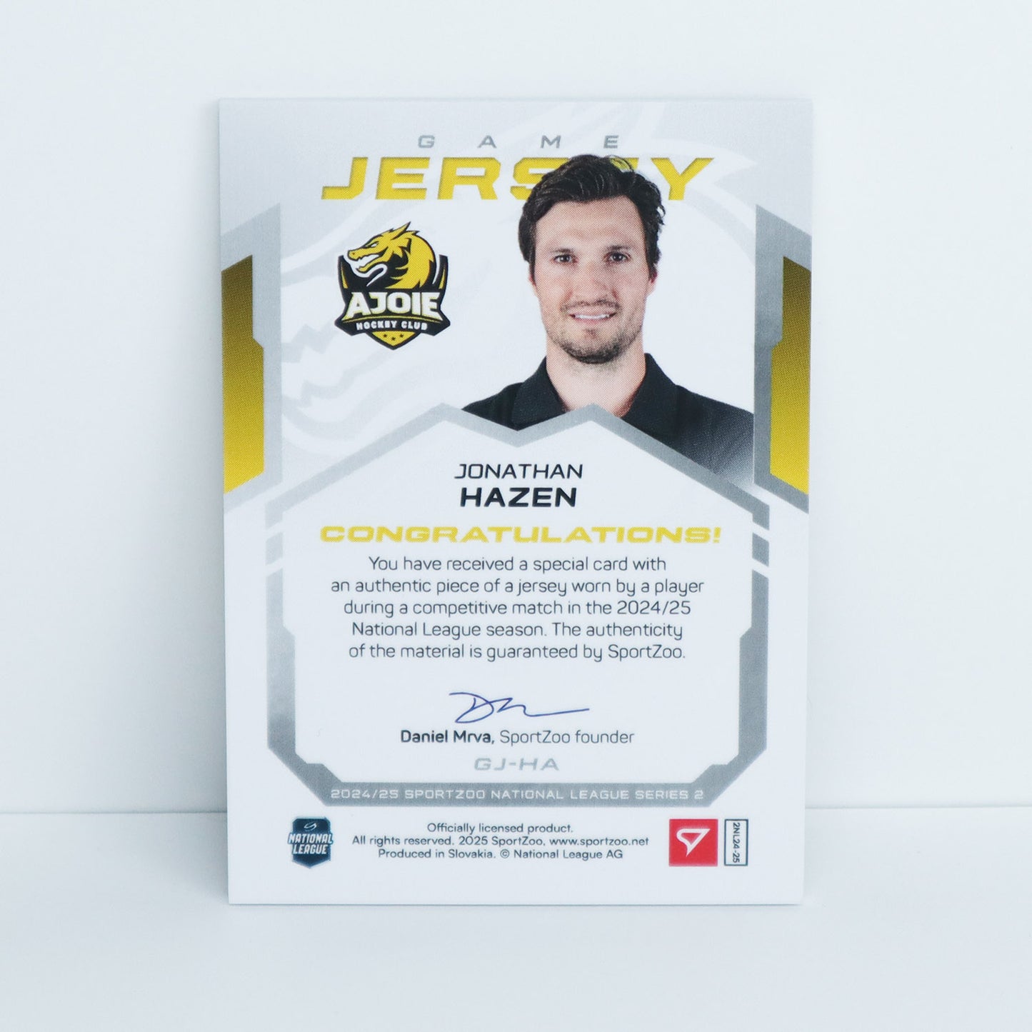 GJ-HA - HCA - JONATHAN HAZEN - GAME JERSEY SILVER - 60/65