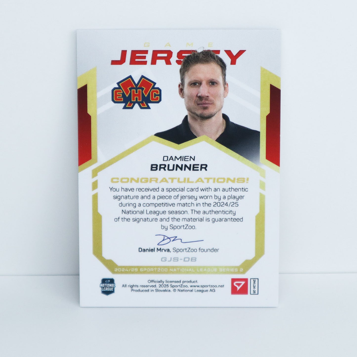 GJS-DB - EHCB - DAMIEN BRUNNER - GAME JERSEY GOLD AUTO - 02/20