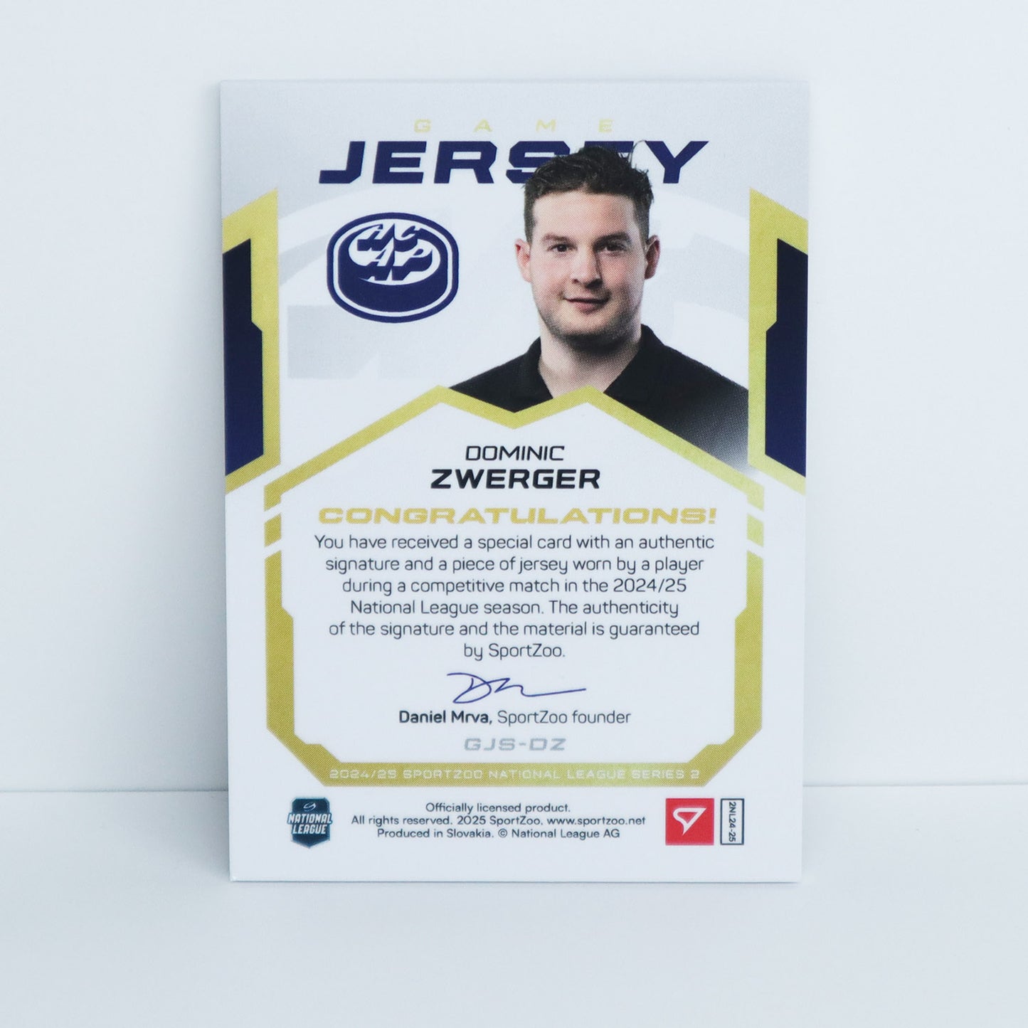GJS-DZ - HCAP - DOMINIC ZWERGER - GAME JERSEY GOLD AUTO - 02/20