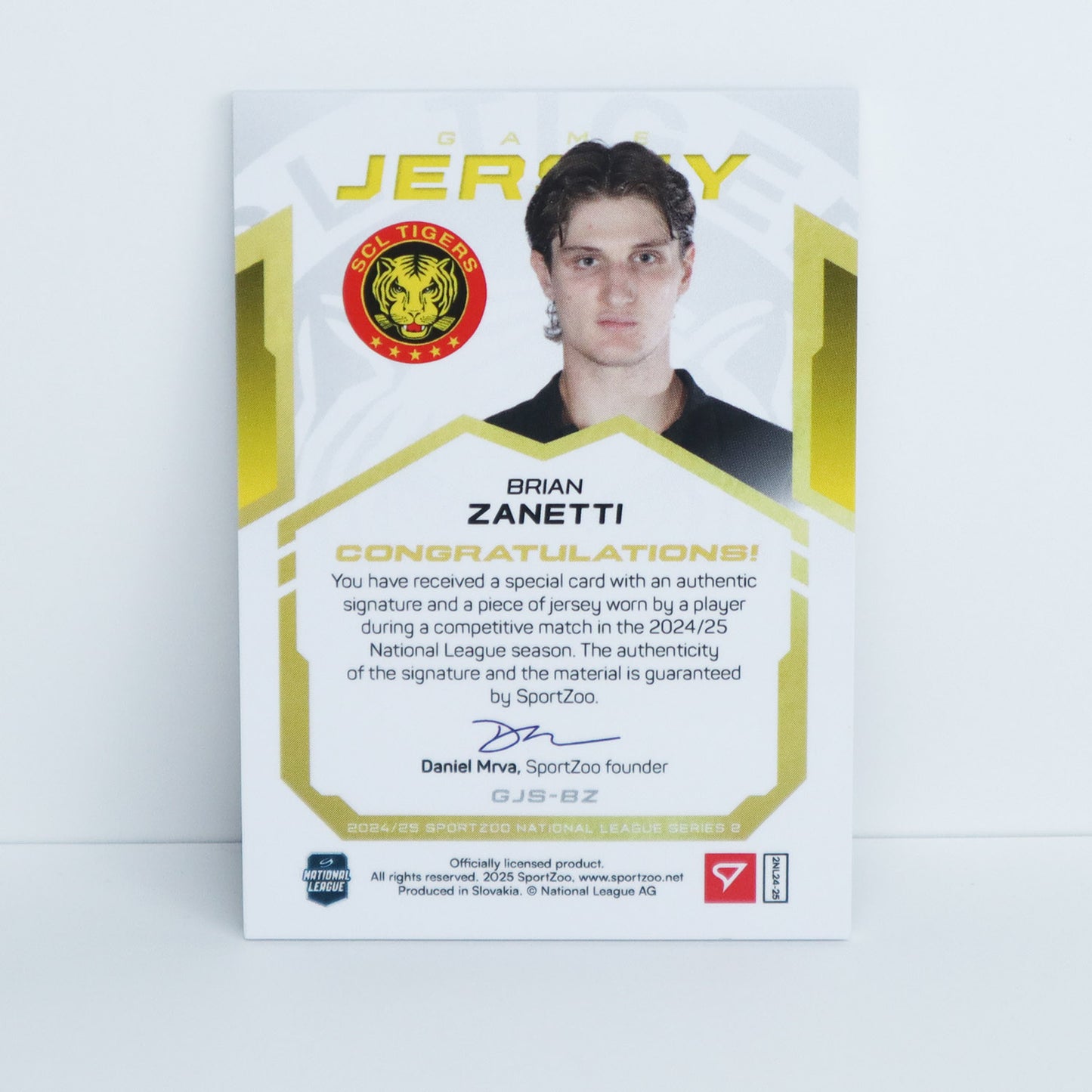 GJS-BZ - SCL - BRIAN ZANETTI - GAME JERSEY GOLD AUTO - 04/20