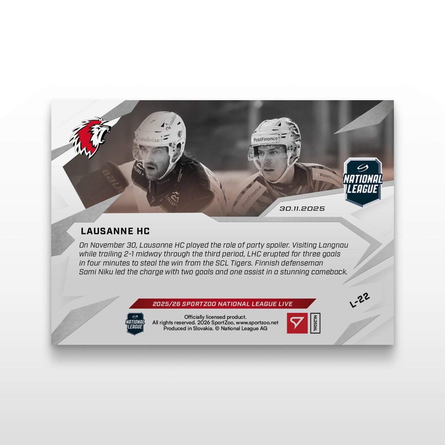L-22 - LAUSANNE HC - LIVE CARDS