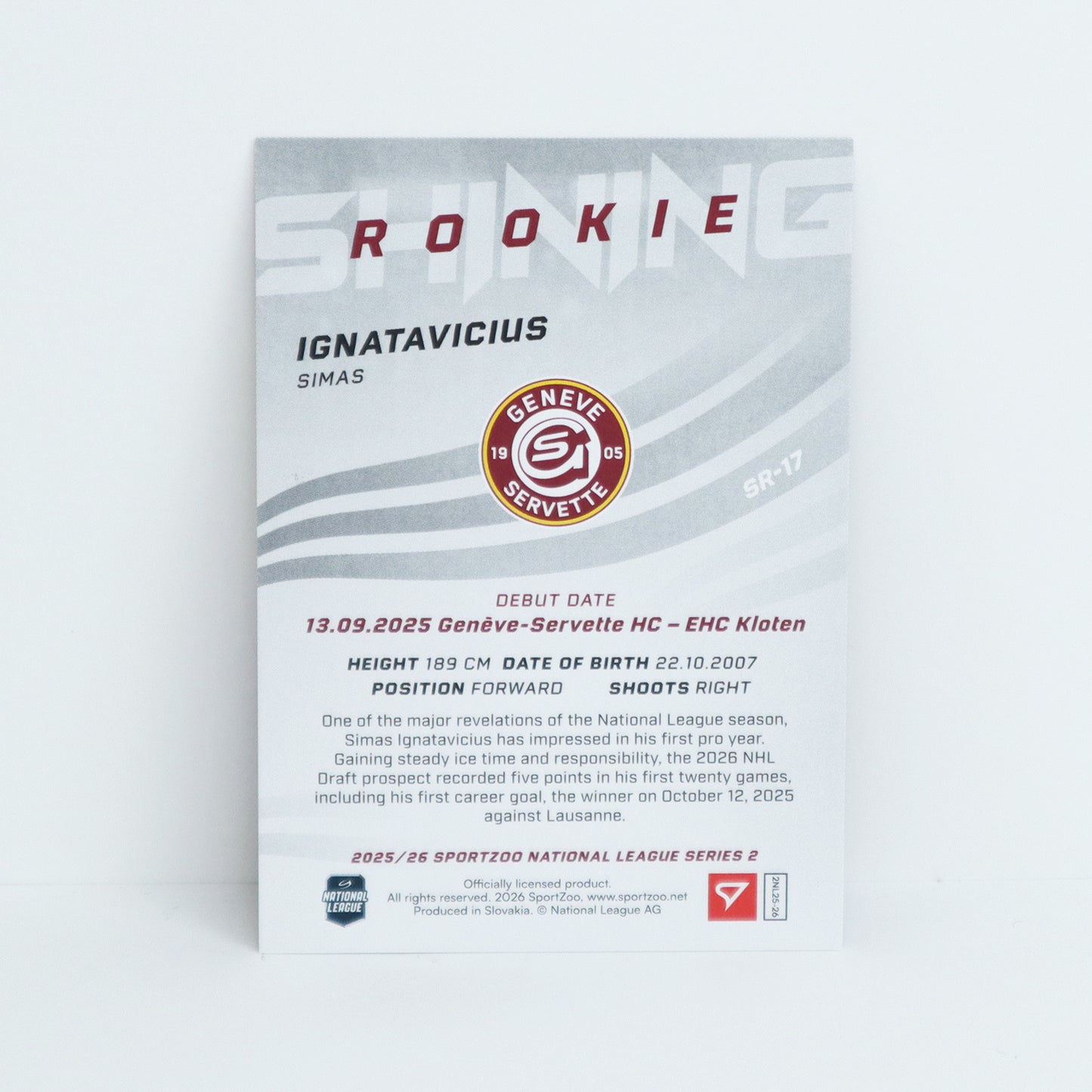 SR-17 - GSHC - SIMAS IGNATAVICIUS - SHINING ROOKIES GOLD - 05/69