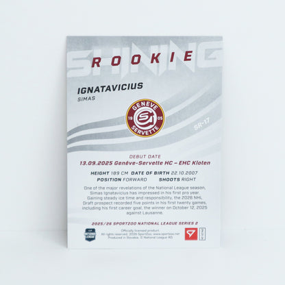 SR-17 - GSHC - SIMAS IGNATAVICIUS - SHINING ROOKIES GOLD - 05/69