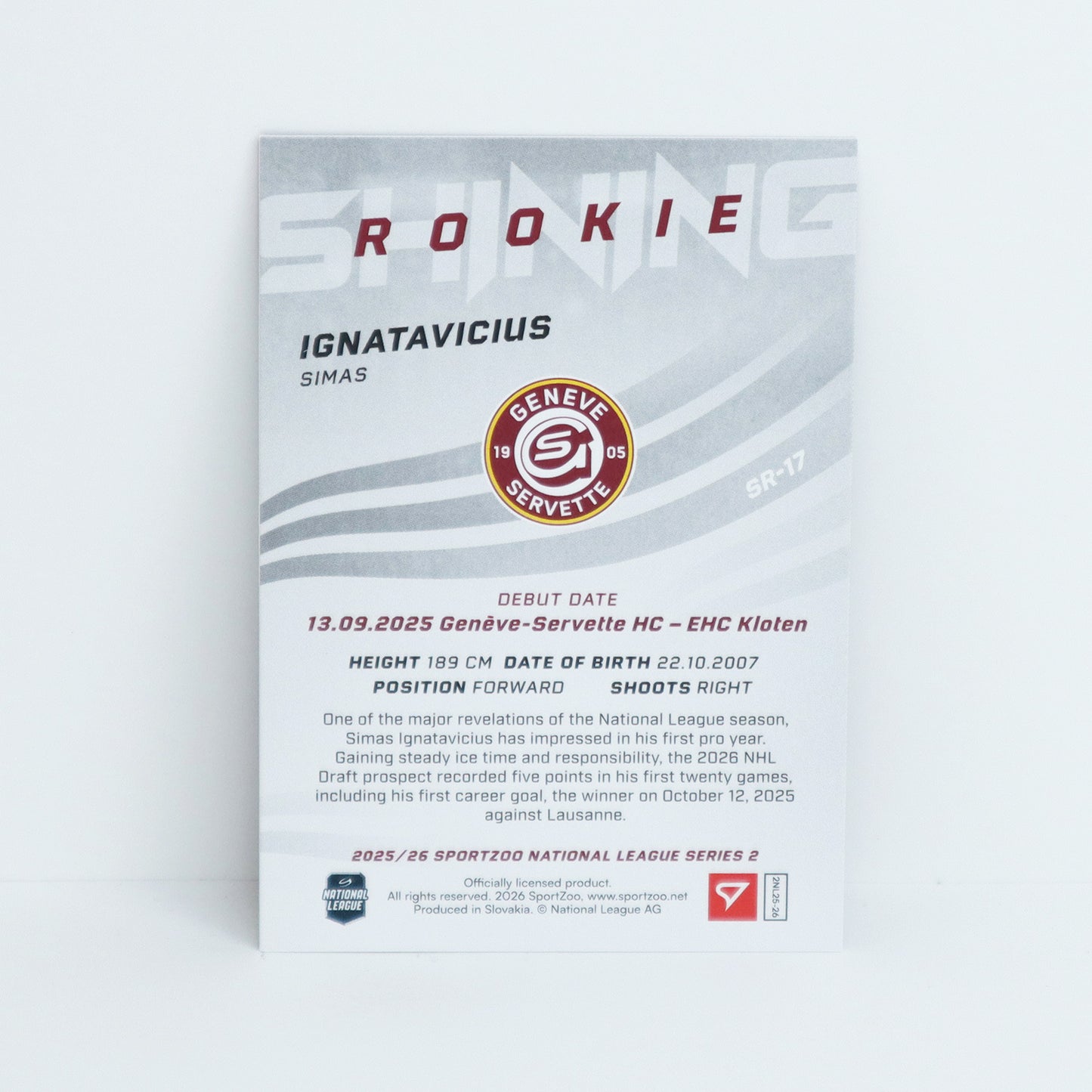 SR-17 - GSHC - SIMAS IGNATAVICIUS - SHINING ROOKIES BASE