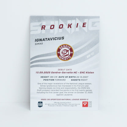 SR-17 - GSHC - SIMAS IGNATAVICIUS - SHINING ROOKIES BASE