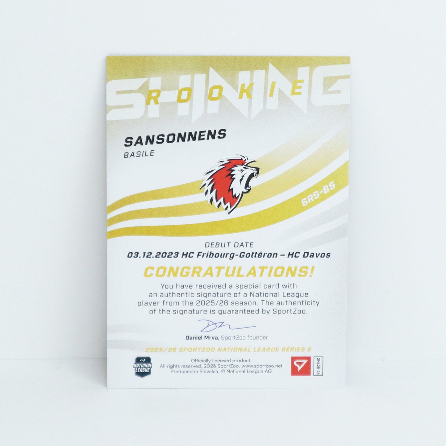SRS-BS - LHC - BASILE SANSONNENS - SHINING ROOKIES GOLD AUTO - 10/39
