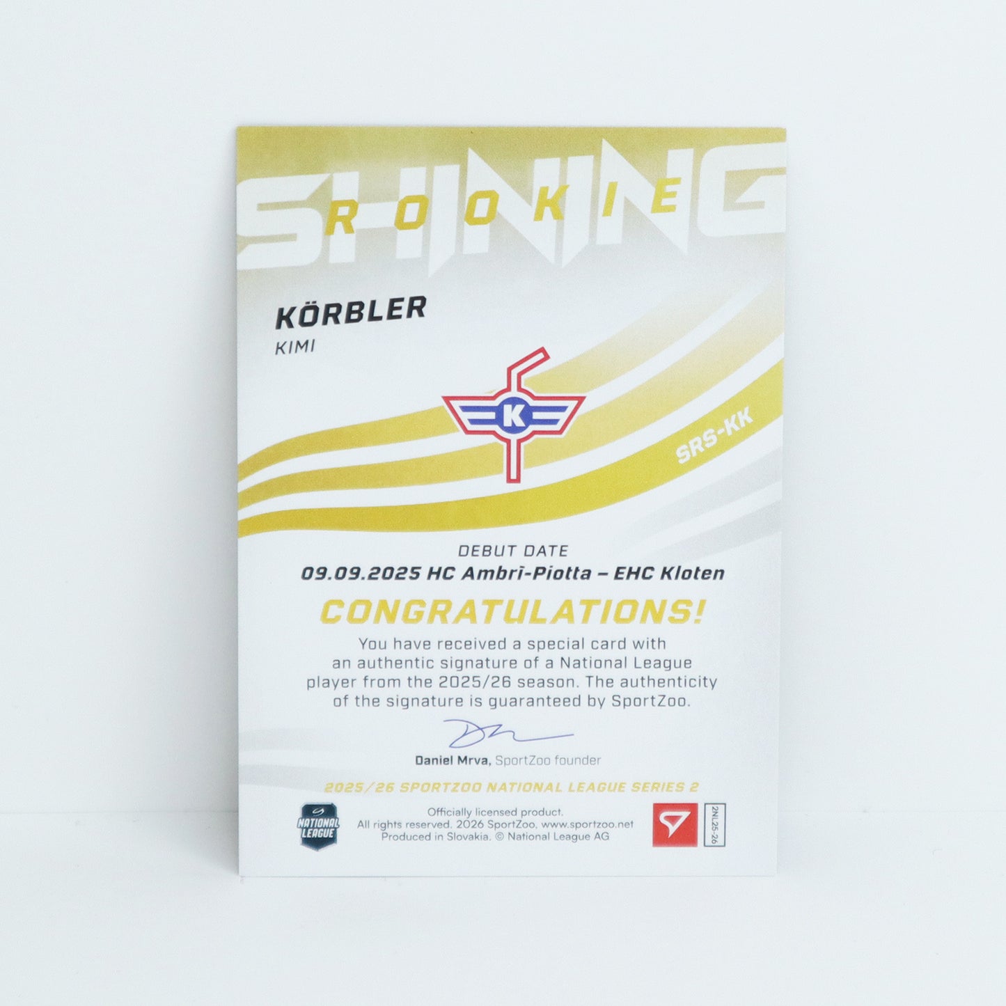 SRS-KK - EHCK - KIMI KORBLER - SHINING ROOKIES GOLD AUTO - 11/39
